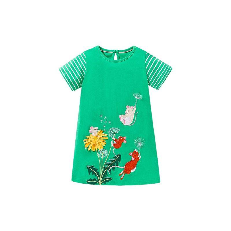 Маленький Мавен Летнее Платье для Девочек Нового Стиля с Коротким Рукавом Европейская и Американская Трансграничная Повседневная Юбка для Детей