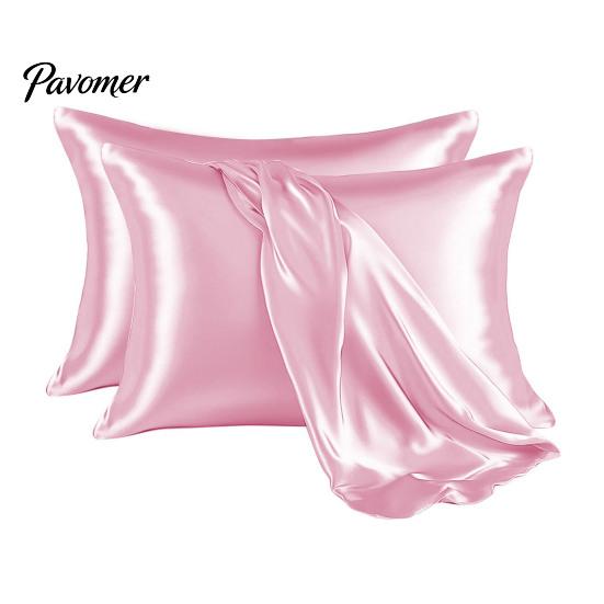 Queen Size Pillow Cover 2Pcs Satin Bed Covers, Silky Smooth Cases, Gentle on Hair And Silk Like Skin, Solid Color Covers with Envelope Closure