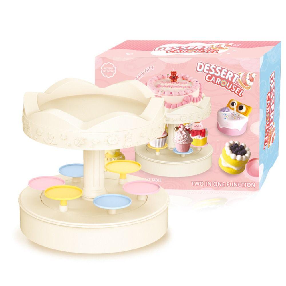Carousel Automatic Rotating Cake Machine Lights Music Macarons Dessert Display Turntable Rack Revolving Plates