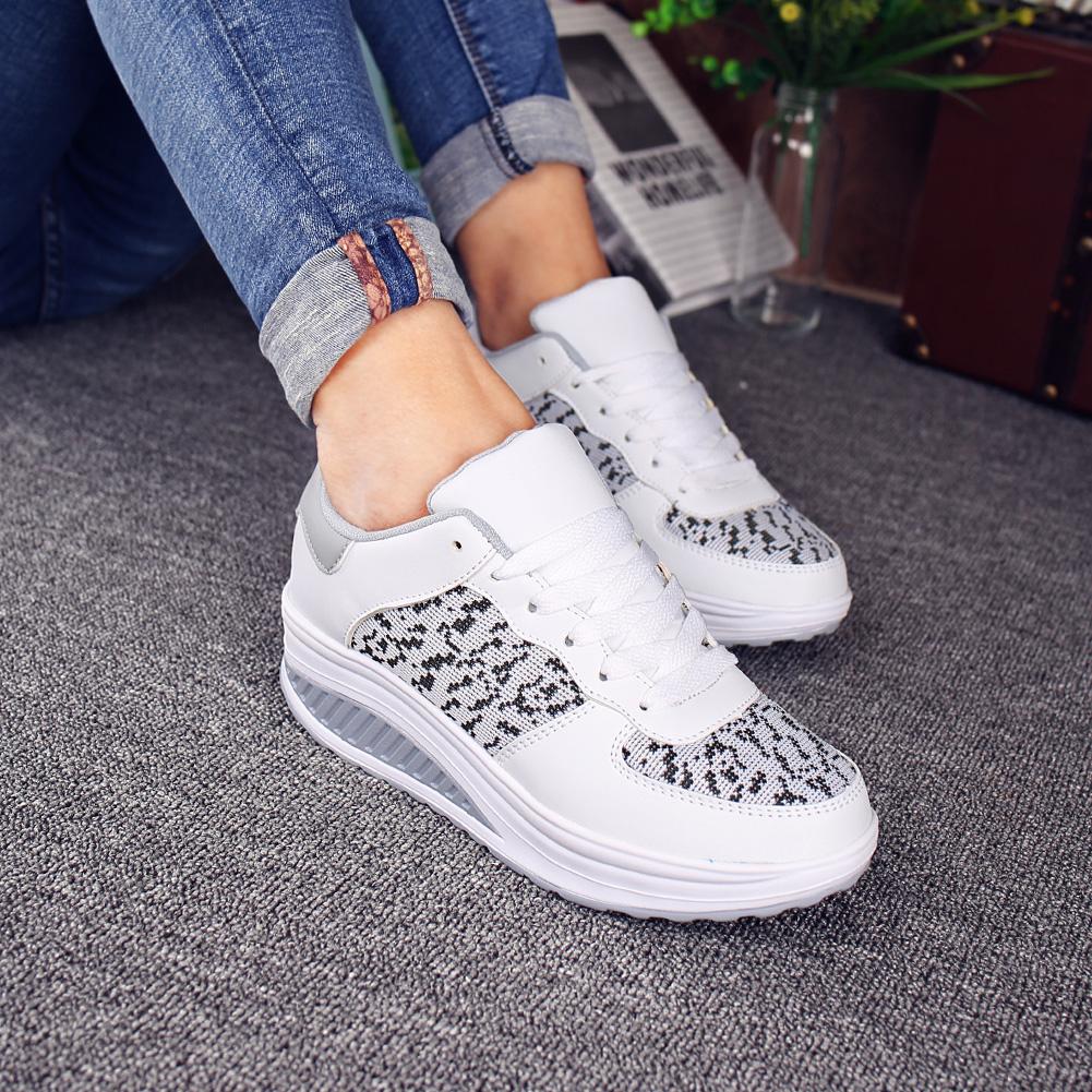 Women Thick-soled Sports Shoes PU Leather Outdoor Sneakers Non-slip Rocker Shoes Fashion Platform Shoes