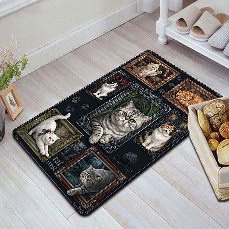 Коврик с узором «Портреты готических кошек» для пола в гостиной или спальне. Мягкий и удобный ковер. Подарок на день рождения и праздник.