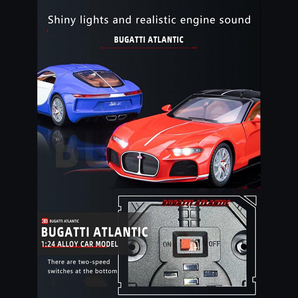 1/24 масштаб Bugatti Atlantic Supercar, литая под давлением модель автомобиля, игрушечный автомобиль с откатным механизмом со звуком и светом для детей, коллекция подарков для мальчиков и девочек