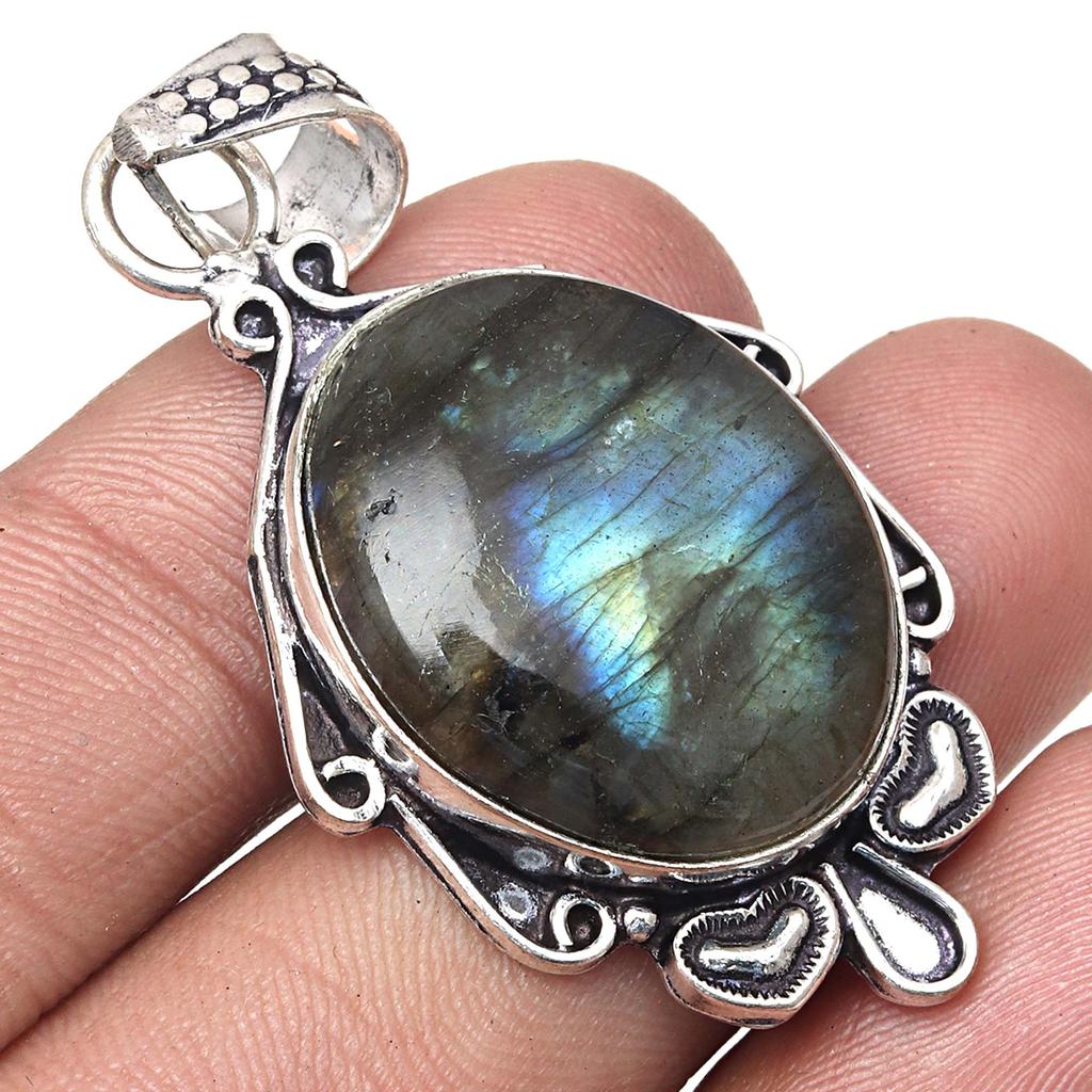 Pendant Shiney Labradorite Gemstone Valentine'Day Gifted Silver Jewelry 2.25"
