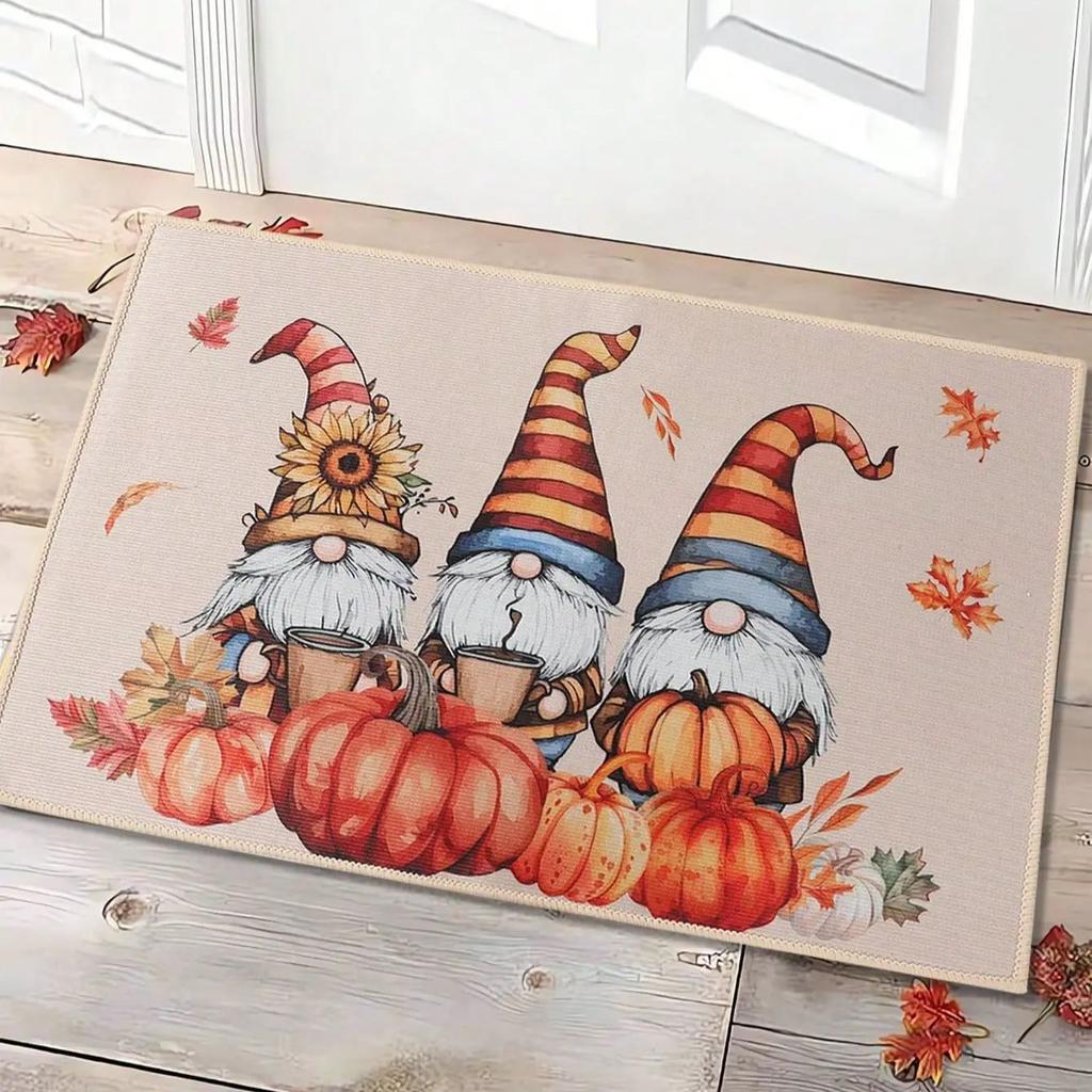 VIKAMA Autumn Welcome Door Mat Outdoor and Indoor Dwarf Pumpkin Floor Mat Kitchen Carpet Thanksgiving Home Decoration