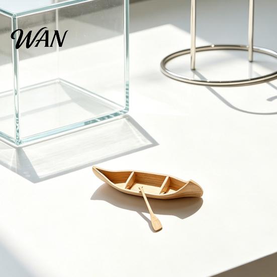 Miniature Canoe Ornament 3D Printed Ornament, Compact Mini Boat Model with Paddle Accessories, Outdoor Scenery Accessory Fine Wood Grain Texture