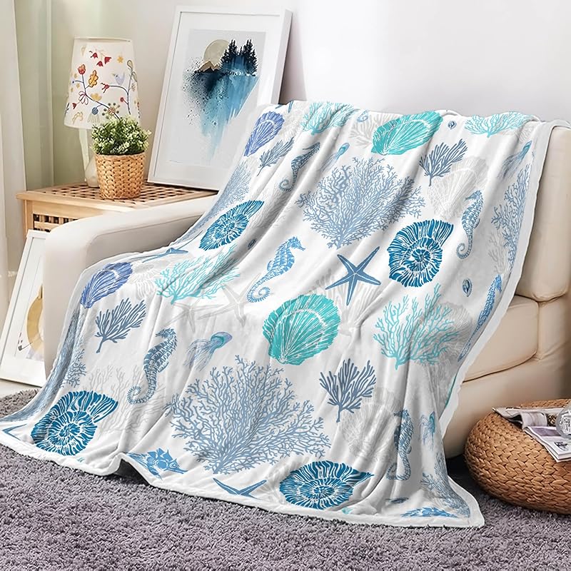 Пляжные одеяла, Морские прибрежные пледы, Одеяла с морскими звездами, ракушками, кораллами, Легкий летний плед, Океанская тематика, Легкий, Мягкий