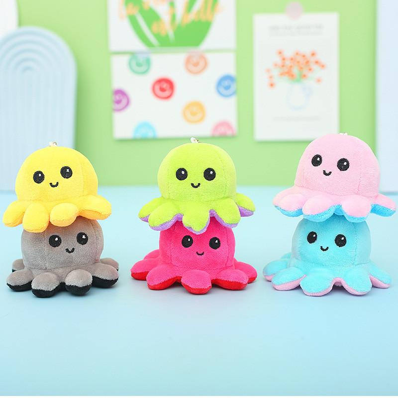 Милый Плюшевый Двусторонний Брелок-Осьминог Очаровательный Животный Брелок для Сумки Меняющий Настроение