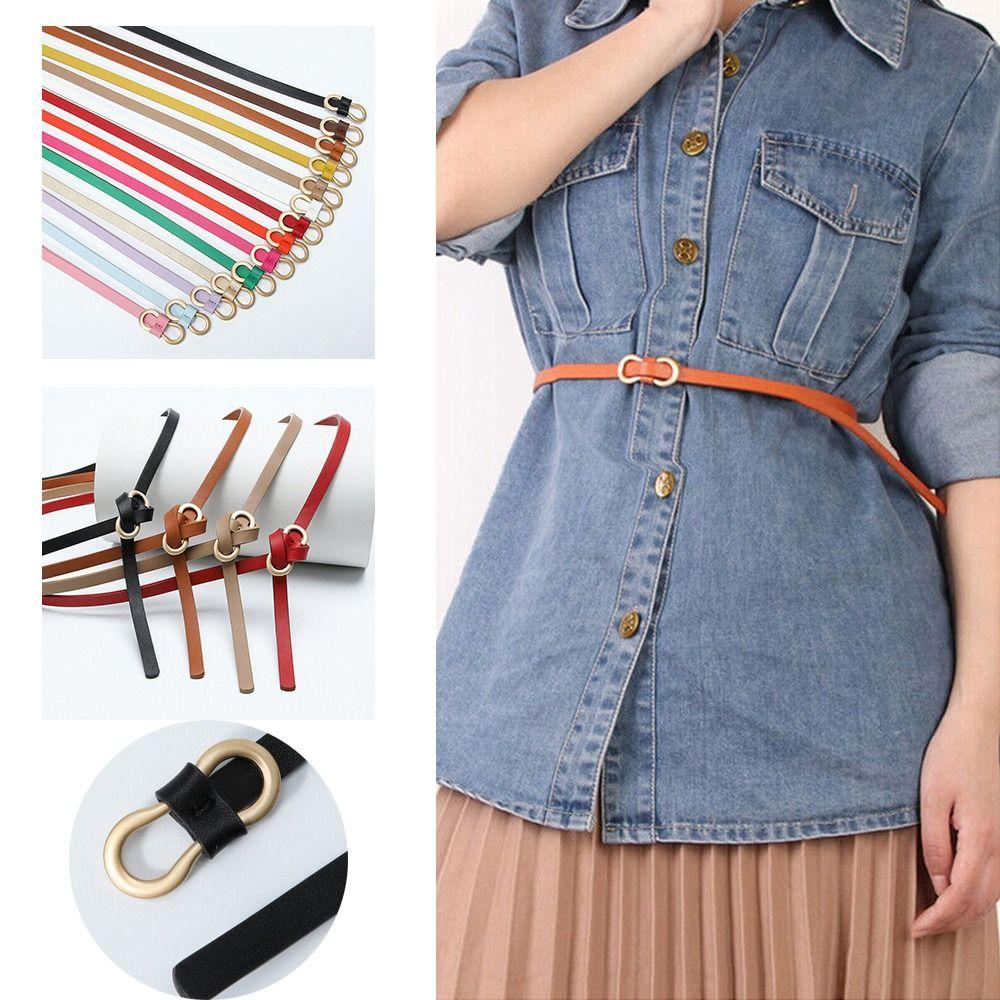 Ladies Vintage Shirt Dress Leather Belt Thin Waist Strap Trouser Dress Belts 8-Shaped Buckle Belts