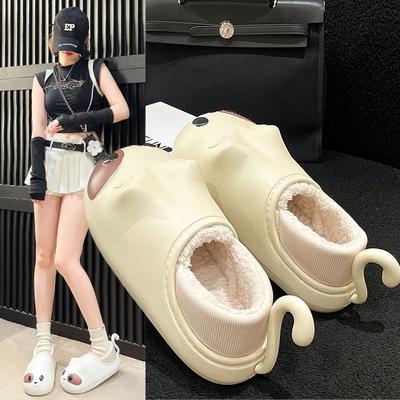 Хлопковые тапочки женские водонепроницаемые для улицы домашняя одежда с героями мультфильмов милые толстые теплые тапочки на плоской подошве нескользящая обувь