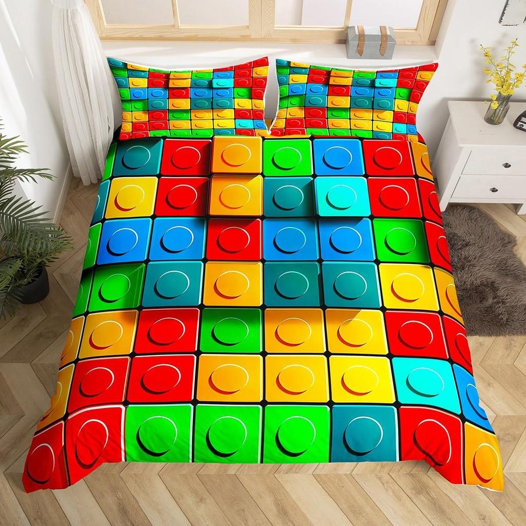 Пододеяльник из строительных блоков Твин Кинг Радужный Конструктор Постельный комплект Чехол для одеяла из разноцветных кирпичиков Для декора комнаты девочки-подростка