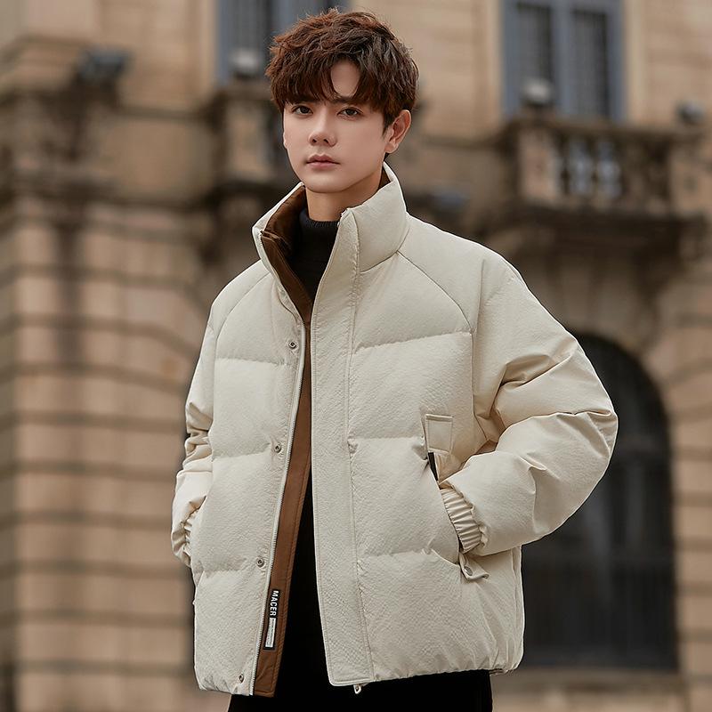 Пуховик мужской легкий и короткий зимний высококачественный воротник-стойка повседневная кожаная куртка утолщенная куртка