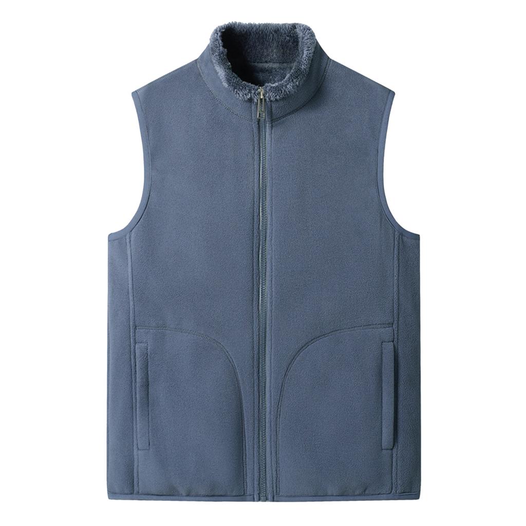 Men's Casual Fleece Solid Color Zipper Vest Men's Stand-up Collar Fleece Vest Jacket