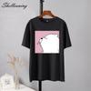 Shellsuning Summer Cute Printed Cotton T Shirt Women Loose Short Sleeve Trend Tees Female Casual Streetwear All-match Basic Tops