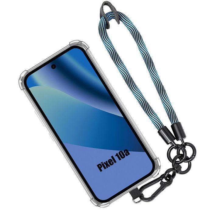 Coque pour Google Pixel 10a, Protection Antichoc Transparent avec Bracelet Amovible Bleu