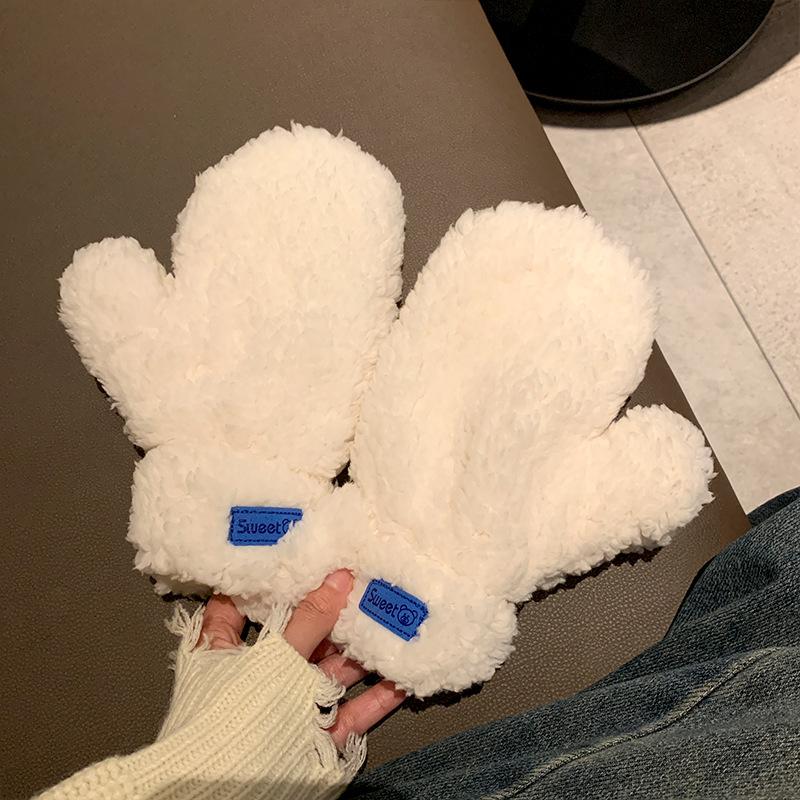 Теплые плюшевые варежки для женщин, плюшевые и утолщенные для осени и зимы, милые для велоспорта, морозостойкие, ветрозащитные и холодостойкие, милые