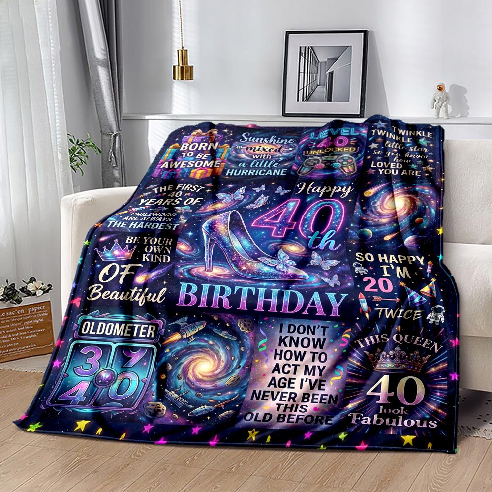 Happy 40th Birthday Celebration Flannel Blanket-Soft and Suitable for Sofas,Beds,Offices,Travel,All Seasons,Great Gift for Holidays and Birthdays.