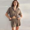 Summer Cotton Women Short Sleeve Top and Shorts 2 Piece Set Pajamas Female Fashion Sleepwear Solid Cardigan Pyamas Set Homewear