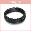 Geometric Style Mens Weaving Leather Wristband With Bead Design For Casual Wear