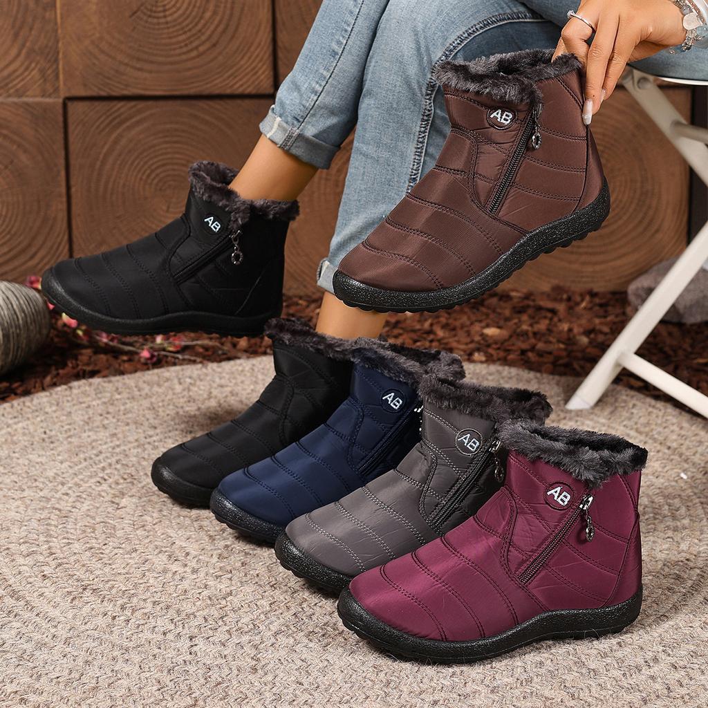 Women's Winter Faux Fur Lined Ankle Boots With Zipper Warm Waterproof Walking Snow Booties for Women Outdoor Comfortable Anti-Slip Short Boot Shoes