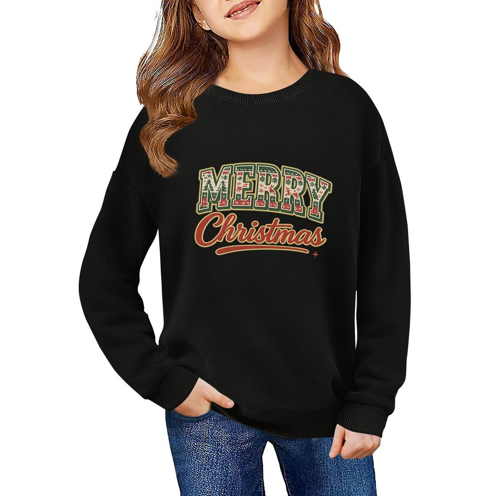Children's Fashionable Casual Long-sleeved Loose Christmas Print Pullover Sweatshirt