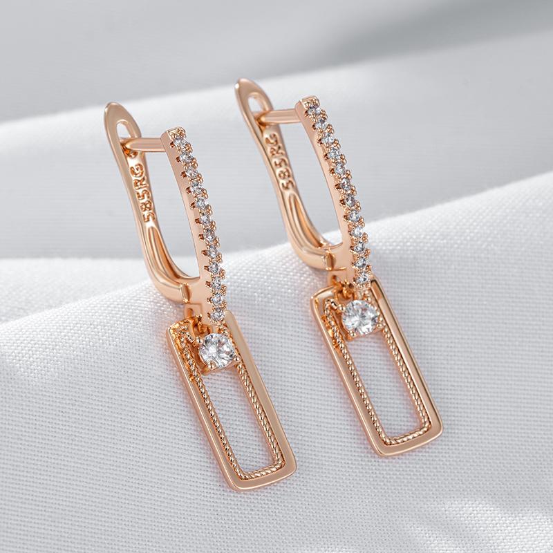Kienl  Shiny Natural Zircon Square Long Earring For Women  Rose Gold Color Glossy Metal Accessories Trend Daily Jewelry