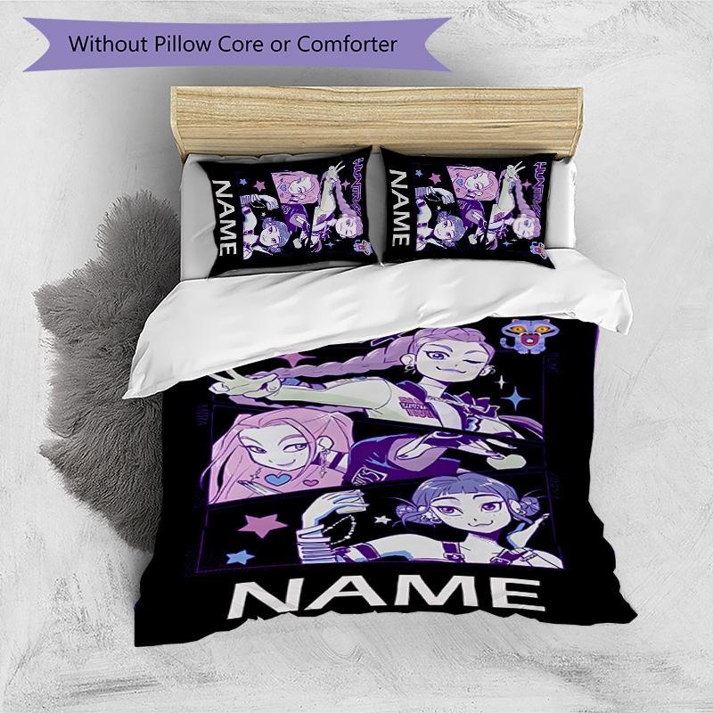 3pcs KPop Demon Hunters36 Cover Set - Personalized Name, HD Printed Bedding with 1 Cover and 2 Pillowcases - Perfect for Home Decor, Easy Care