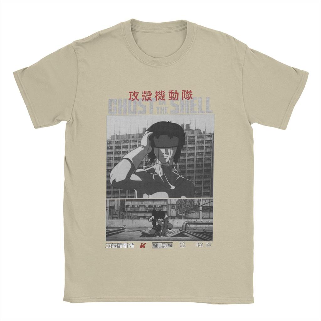 Винтажная футболка Major Motoko Kusanagi Ghost In The Shell для мужчин Футболка из чистого хлопка Футболка с коротким рукавом в стиле аниме Футболка большого размера