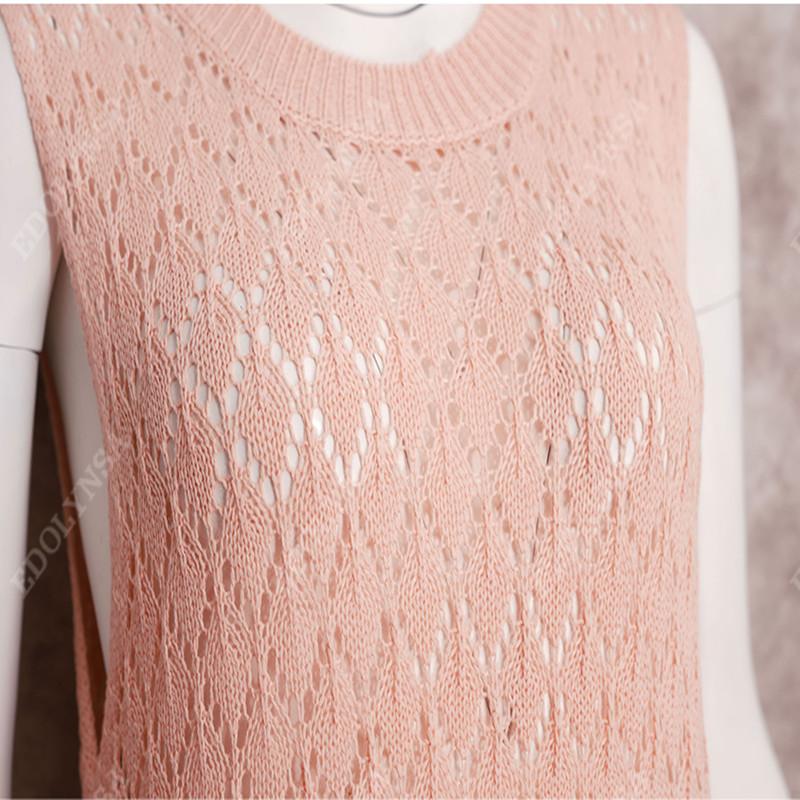 2022 Sexy See Through Sleeveless Bikini Cover-ups Pink Hollow Out Mesh Dress Women Summer Beach Wear Swim Suit Cover Up