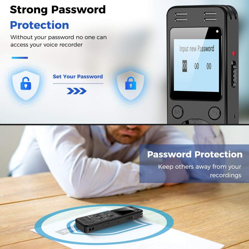 Цифровой диктофон 32-128 ГБ для лекций и собраний - 9296 часов, активируемое голосом записывающее устройство, аудиорекордер с воспроизведением, пароль