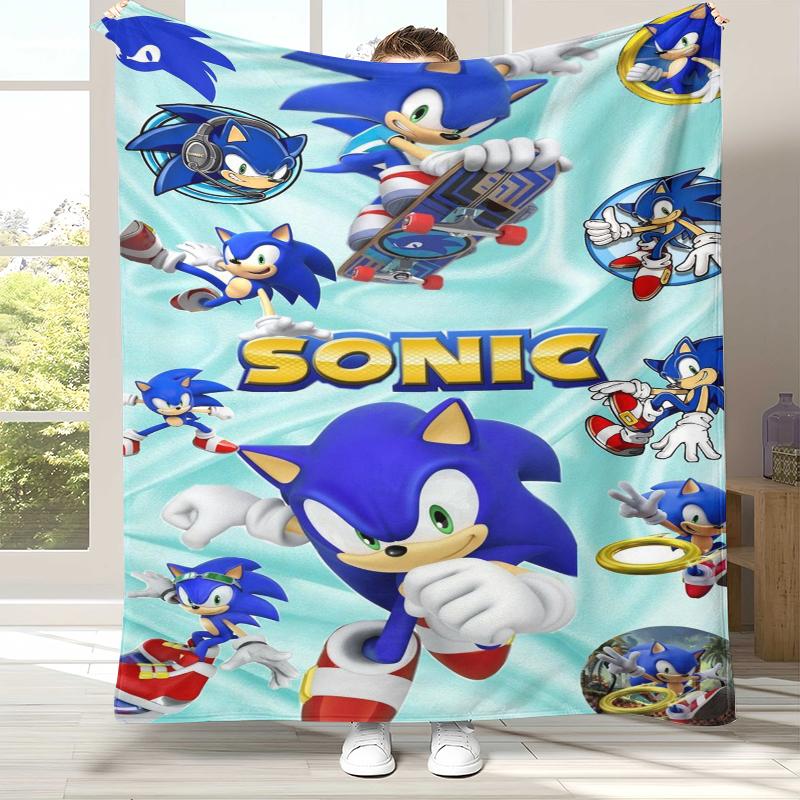 Ретро Мультяшное Игровое Фланелевое Одеяло S-Sonic, Ультра Мягкое Теплое Плюшевое Покрывало для Дома, Спальни, Кровати, Дивана, Походного Пикника, Подарок