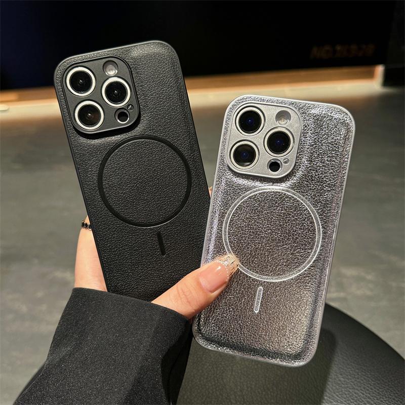 Solid Color Pu Leather Texture Magsafe Matte Case For iPhone 16 15 14 Plus 13 12 Pro Max Magnetic Wireless Charge Bumper Cover