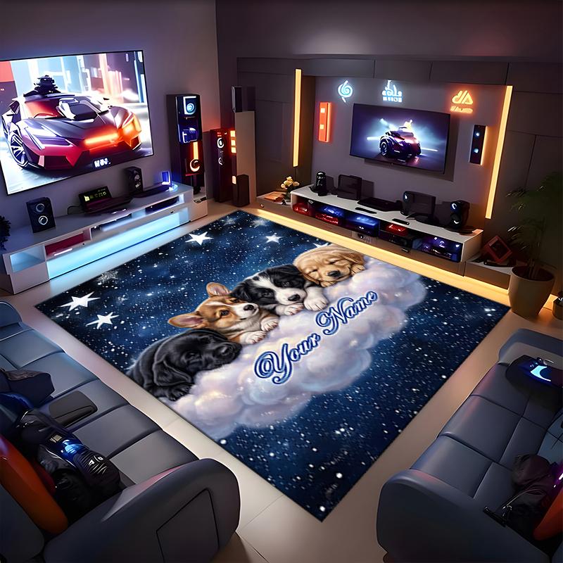 1PC Custom Name Puppies Clouds Theme Floor Mat Ideal for Living Room, Game Rooms, Office, Bedroom,Floor Mat Playful Design