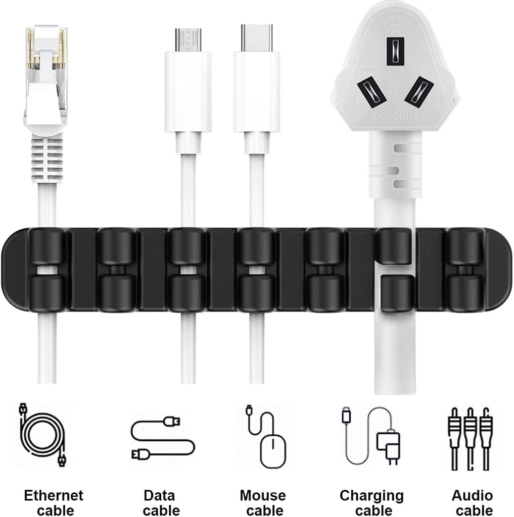 SOULWIT Набор из 3 держателей для кабелей, Зажимы для шнуров, Хранение шнуров для кабелей Lightning, USB-кабелей, Зарядных кабелей, Кабелей для мыши, Кабелей для клавиатуры, Силикон