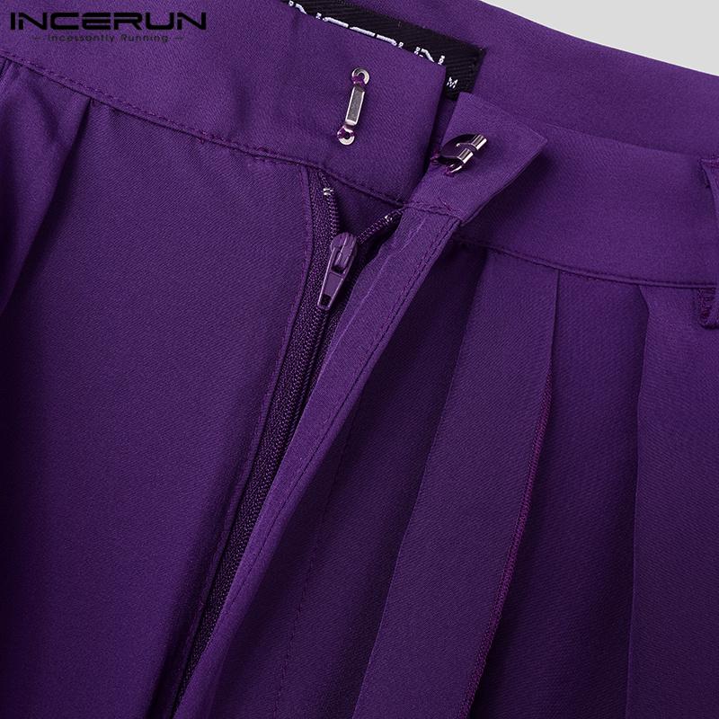 INCERUN Men High Waist Ruffled Layers Trousers Zipper Up Casual Long Pants