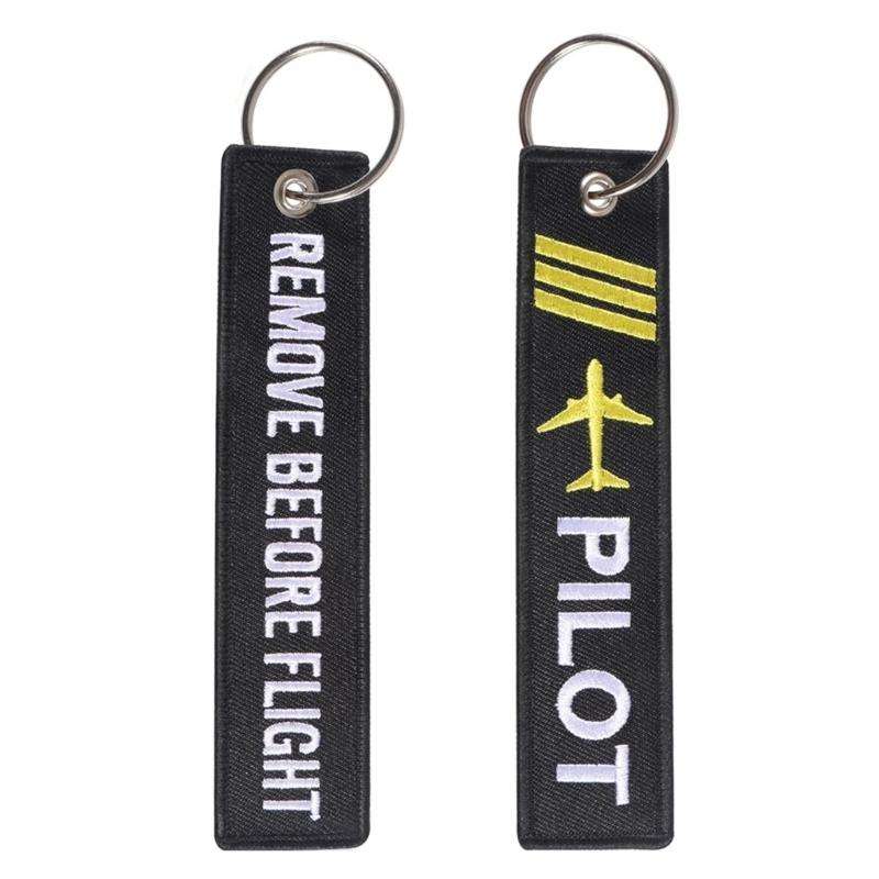 Remove Before Flights Key Chain Luggages Label Polyester Embroidery Chain Keychain For Aviations Gifts
