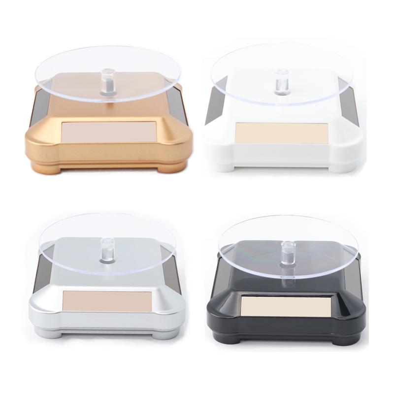 360 Degree Watch Stand Display Turntable Rotating Watch Jewelry Solar Display Stand Multicolor 3 LED Color Change Display Case