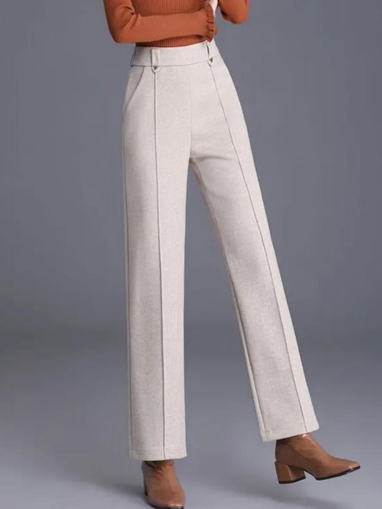 Зимние теплые шерстяные брюки с широкими штанинами, корейская мода, высокая талия, плотная шерстяная смесь, прямые брюки, повседневные классические однотонные брюки, новые