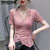 Autumn and Winter Padded Sexy V-neck Long-sleeved Cross Slim Age-reducing Blouse Hundred Lace Bottoming Shirt