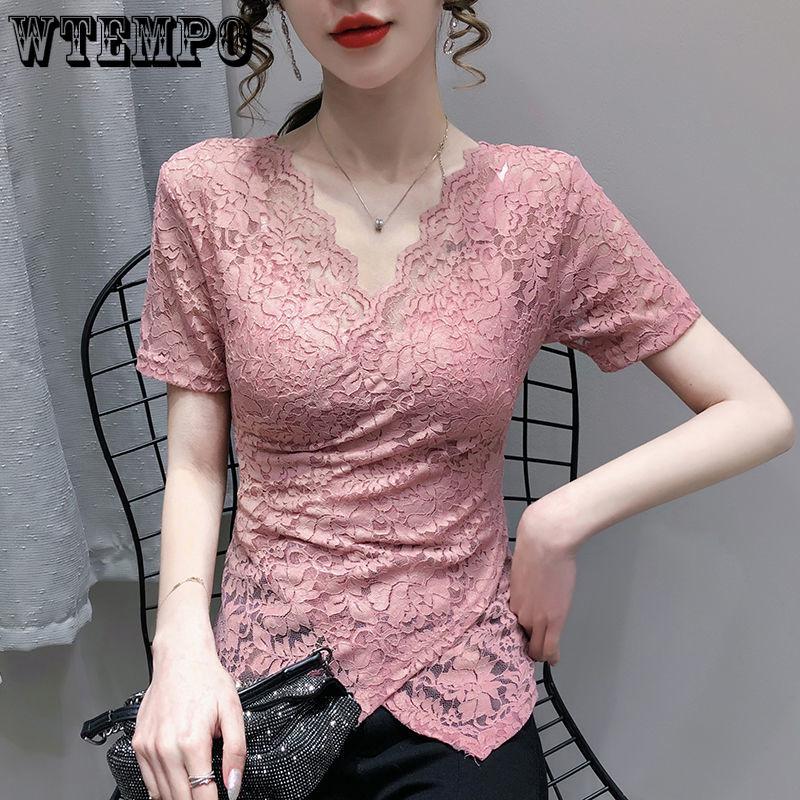 Autumn and Winter Padded Sexy V-neck Long-sleeved Cross Slim Age-reducing Blouse Hundred Lace Bottoming Shirt