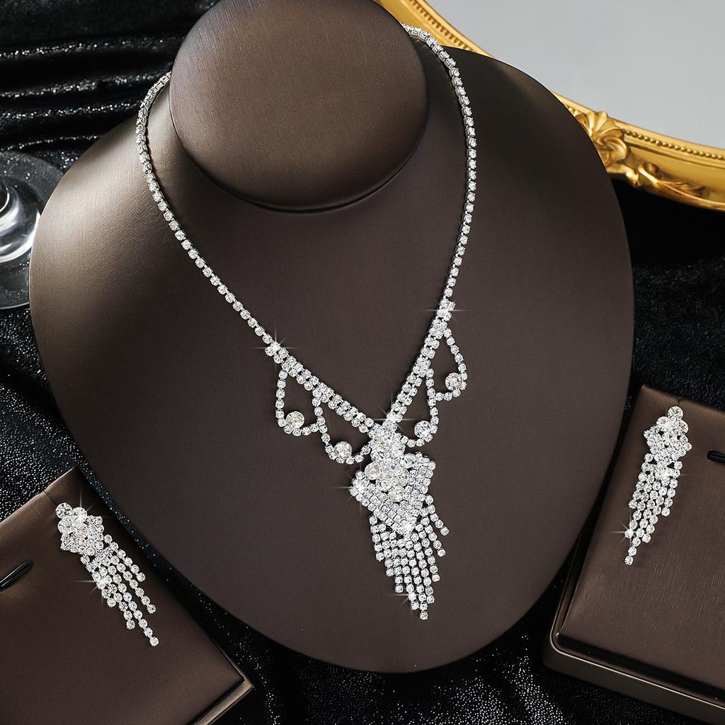 Набор из 3 предметов: женское модное дизайнерское геометрическое ожерелье с кисточками, серьги с цирконами, подходит для свадьбы, вечеринки, фестиваля, подарков