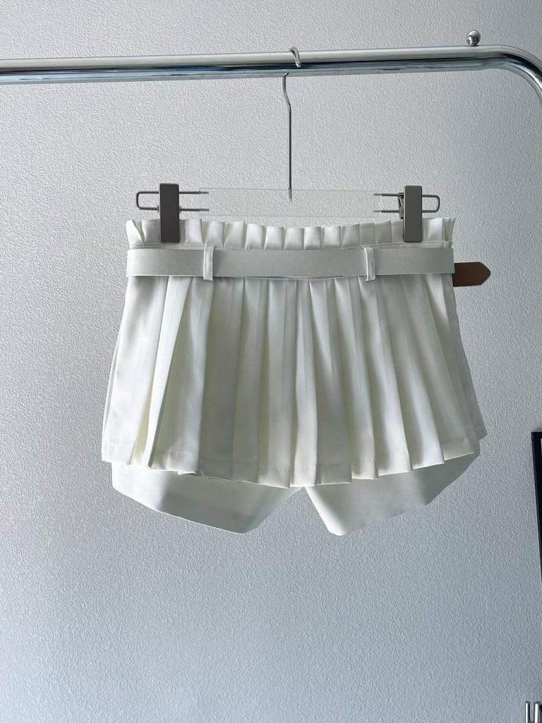 High-Waisted Pleated Mini Skirt - White A-Line, Anti-Exposure, Slimming College Style