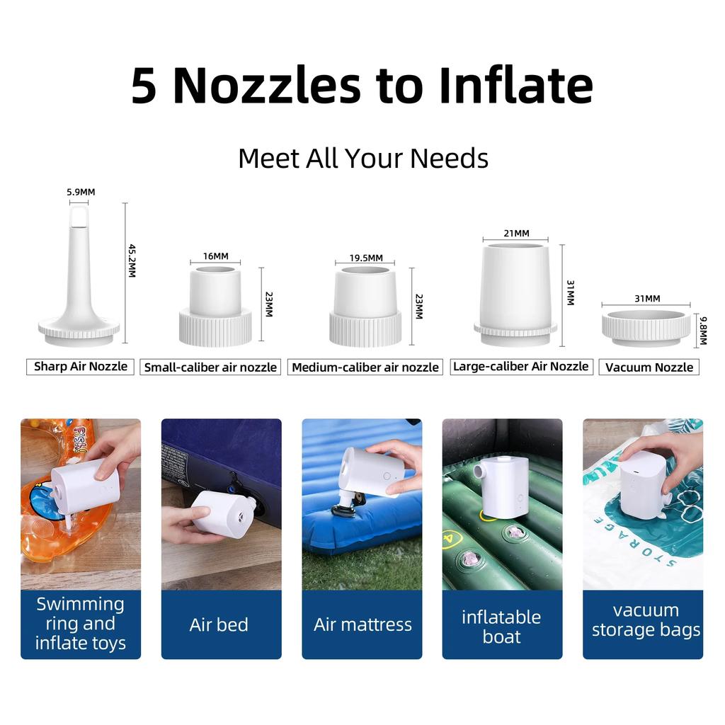 Электрический воздушный насос, портативный беспроводной воздушный компрессор, насосы-инфляторы/дефляторы для надувных подушек, надувные кровати, лодка, кольцо для плавания