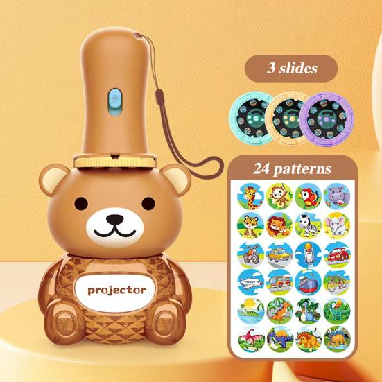 Детский игрушечный фонарик с проекцией в форме медведя с 24 узорами для раннего обучения, обучающая интерактивная игрушка в подарок
