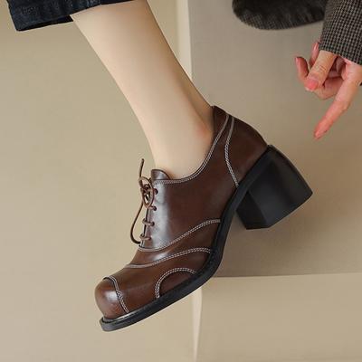 Женские кожаные туфли на шнуровке из натуральной коровьей кожи с толстой подошвой 6,5 см для увеличения роста, весенняя мода, стиль преппи, размеры 34-39