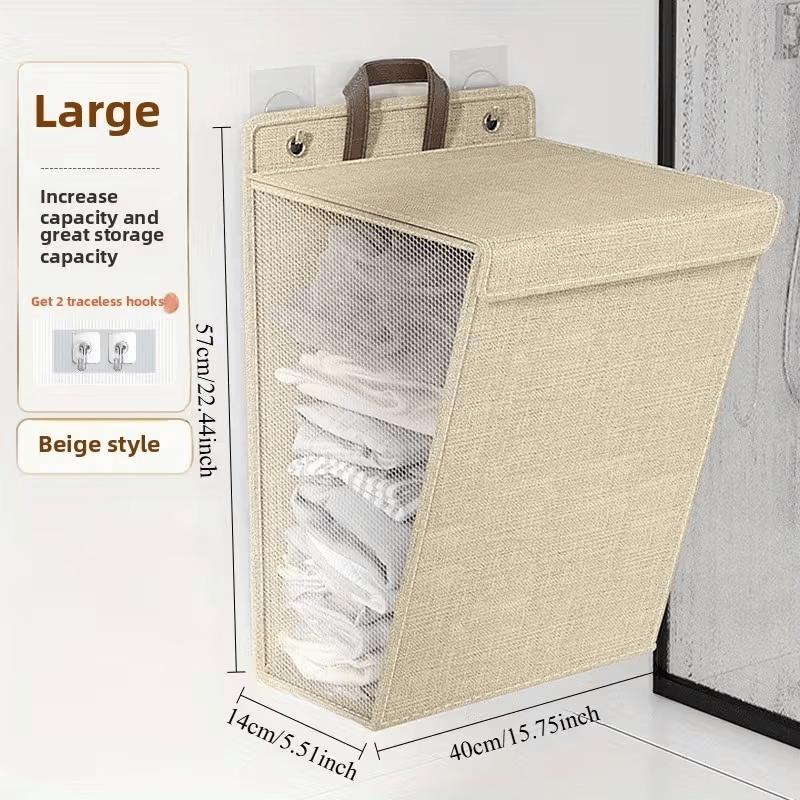 Wall-Mounted Foldable Hamper with Cover | Space-Saving Cloth Basket Suitable for Bathroom, Bedroom, Living Room