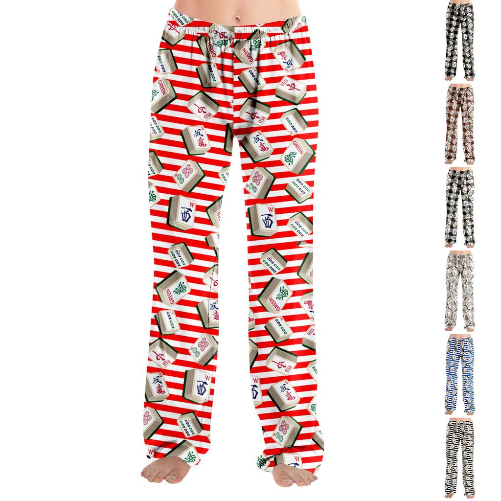 Adult Pajama Pants Sleepwear Casual Drawstring Elastic Waist Pants Comfortable Straight Yoga Loose Trousers