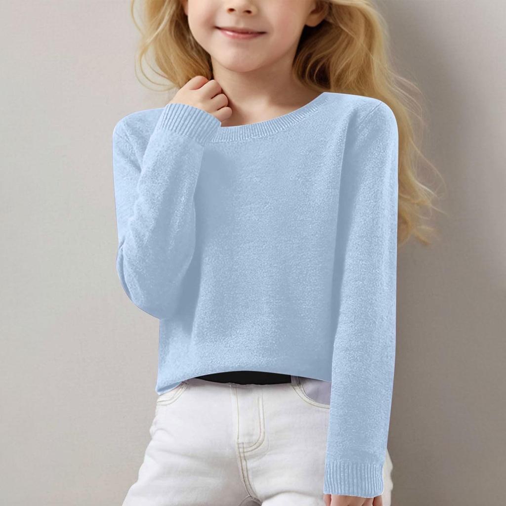 Girls Long Sleeve Round Neck Knit Pullover Jumper Tops Spring Base Layer Top Thermal Undershirt Youth Underwear 8-16Years