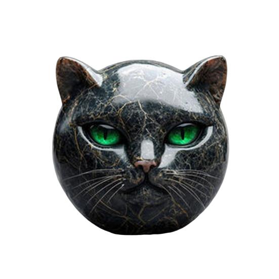 Черный Кот Камень Мраморная Текстура Скульптура Головы Кота Ручная Резьба Целебные Камни Памятный Подарок для Любителей Кошек Женщин Мужчин