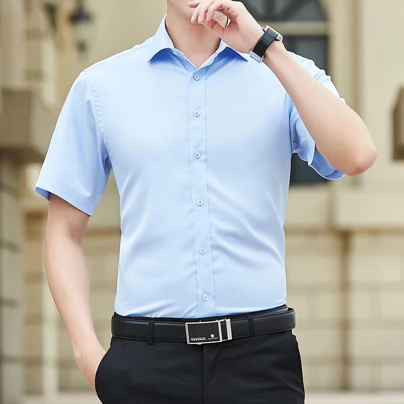 Летняя мужская приталенная однотонная рубашка с коротким рукавом 2026 года Business Casual Белая рубашка Мужской бренд Большой размер 5XL Классический стиль