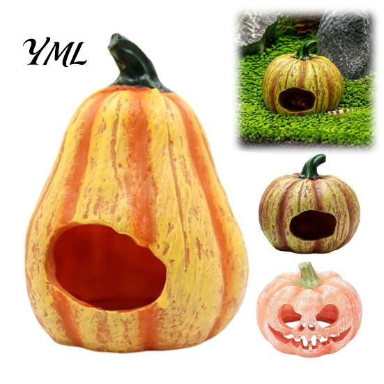 Aquarium Cave for Small Fish Pumpkin Hideout, Halloween Tank Decoration, Resin Jack-O-Lantern Decorative Habitat Hide Betta Shrimp Aquatic
